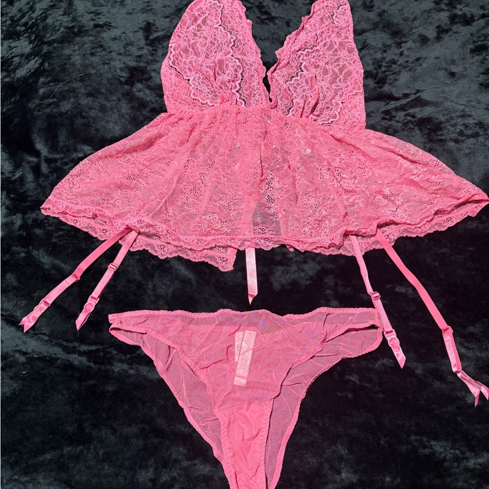Victoria's Secret Pink Lace Halter Chemise with Matching Bikini